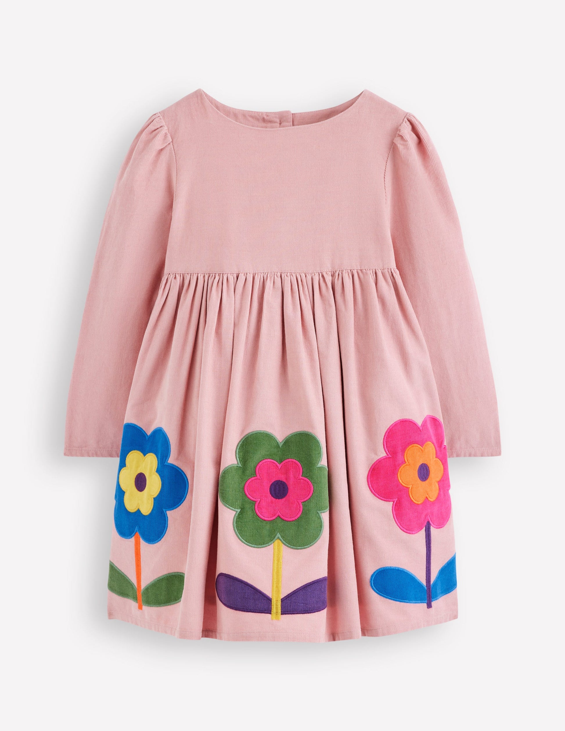 Corduroy Appliqué Dress-Almond Pink Flower-1