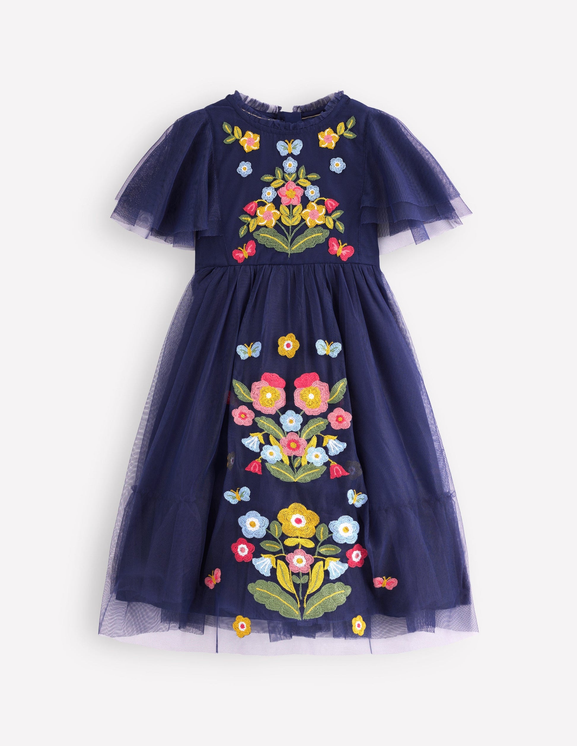 Embroidered Tulle Dress-College Navy-1