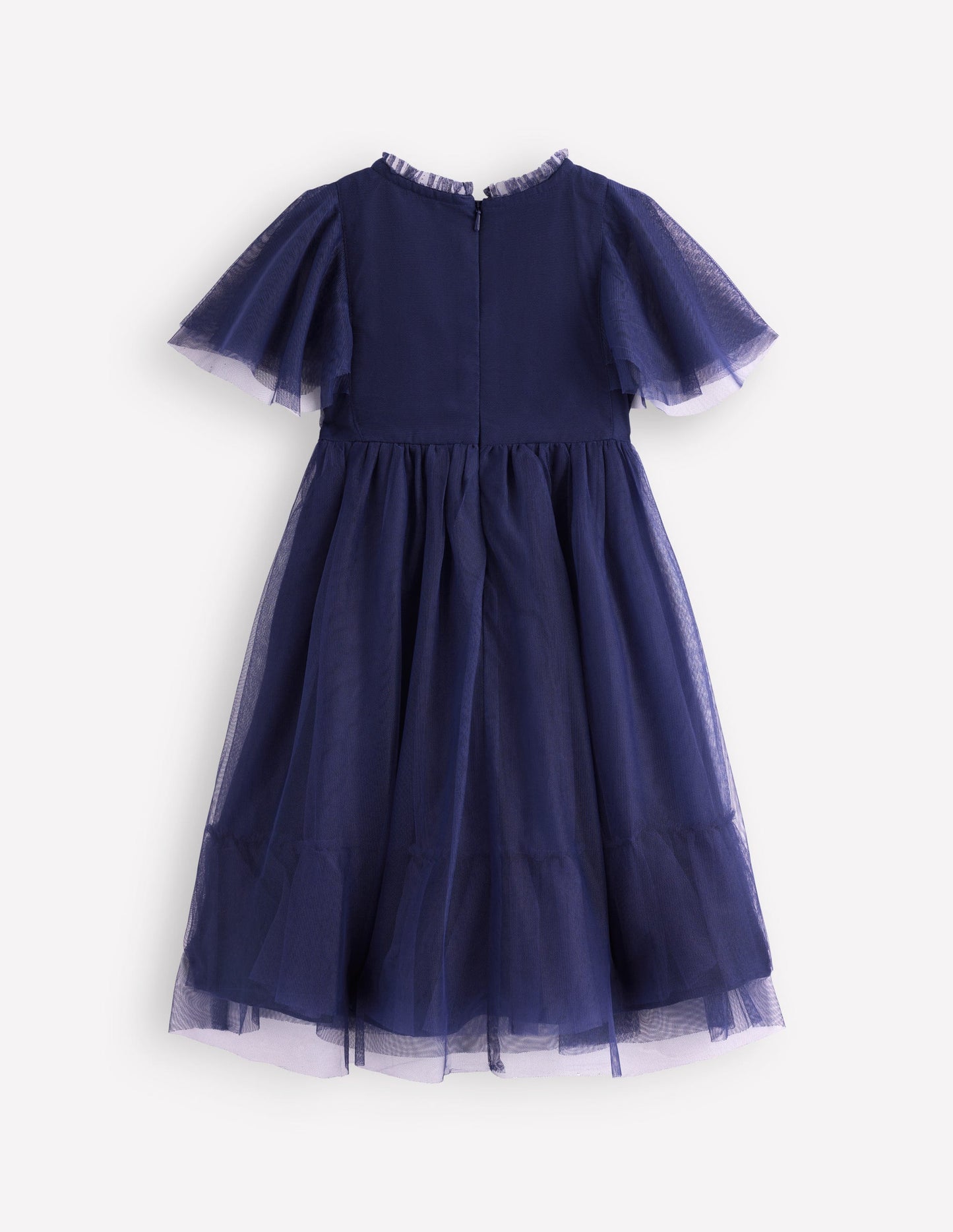 Embroidered Tulle Dress-College Navy