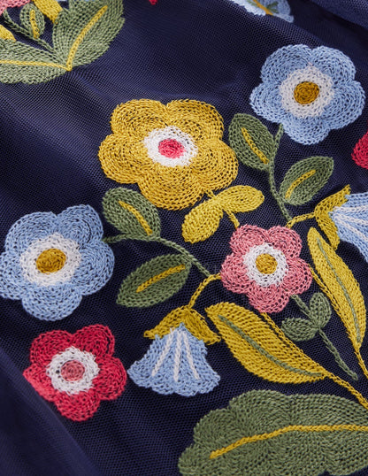 Embroidered Tulle Dress-College Navy-3