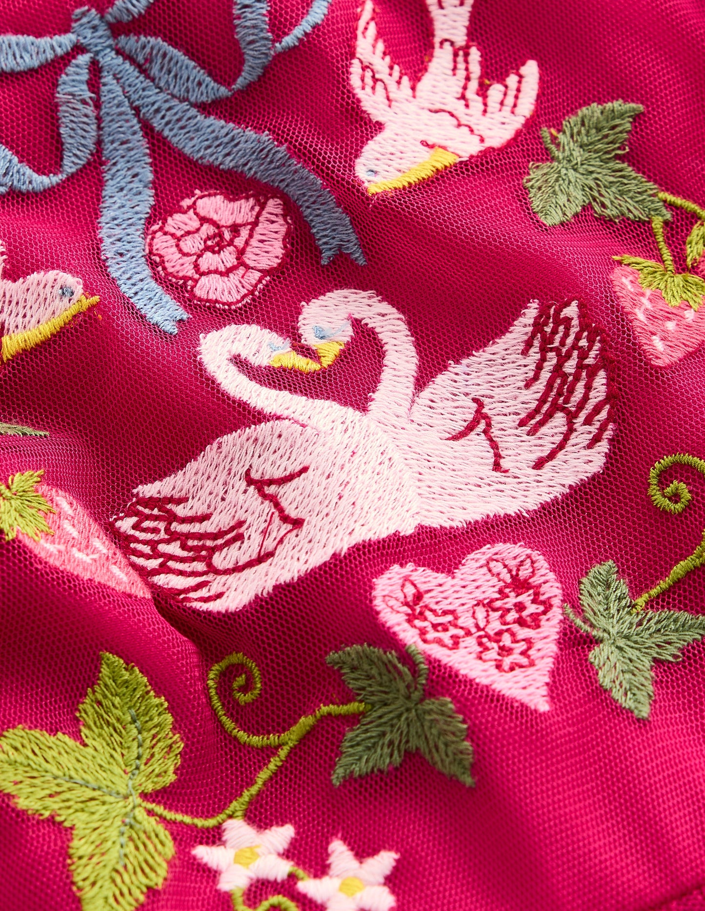 Embroidered Tulle Dress-Cherry Jam Lovebirds