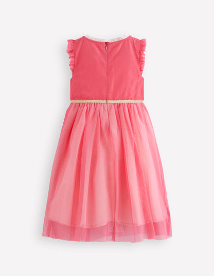 Panelled Frill Tulle Dress-Multi Colourblock-2
