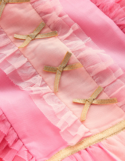 Panelled Frill Tulle Dress-Multi Colourblock-3