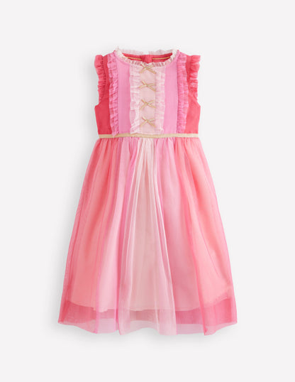 Panelled Frill Tulle Dress-Multi Colourblock-1