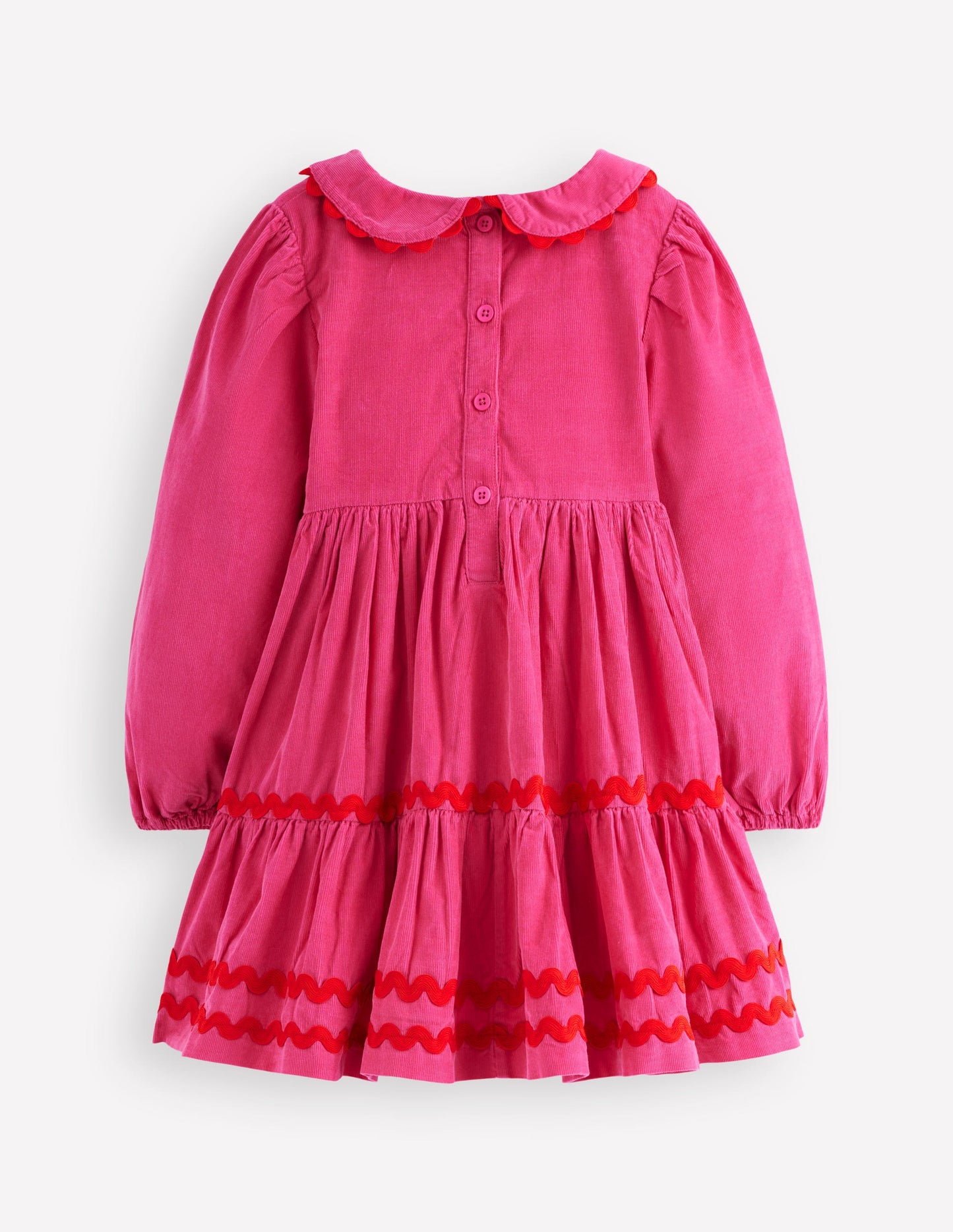 Cord Ric Rac Trim Dress-Raspberry Pink