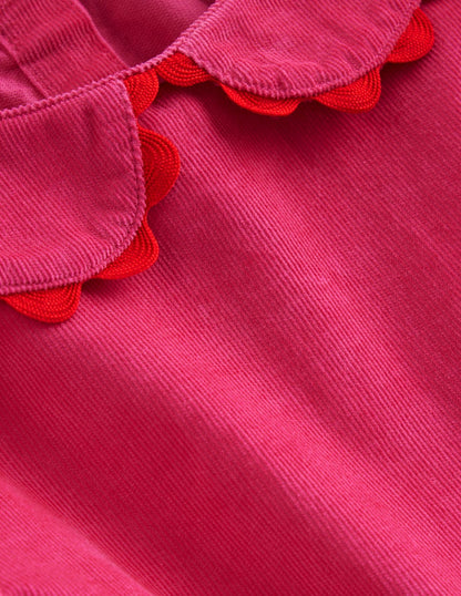 Cord Ric Rac Trim Dress-Raspberry Pink-3
