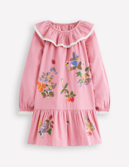 Lace Trim Woven Dress-Rose Pink Fairies-1