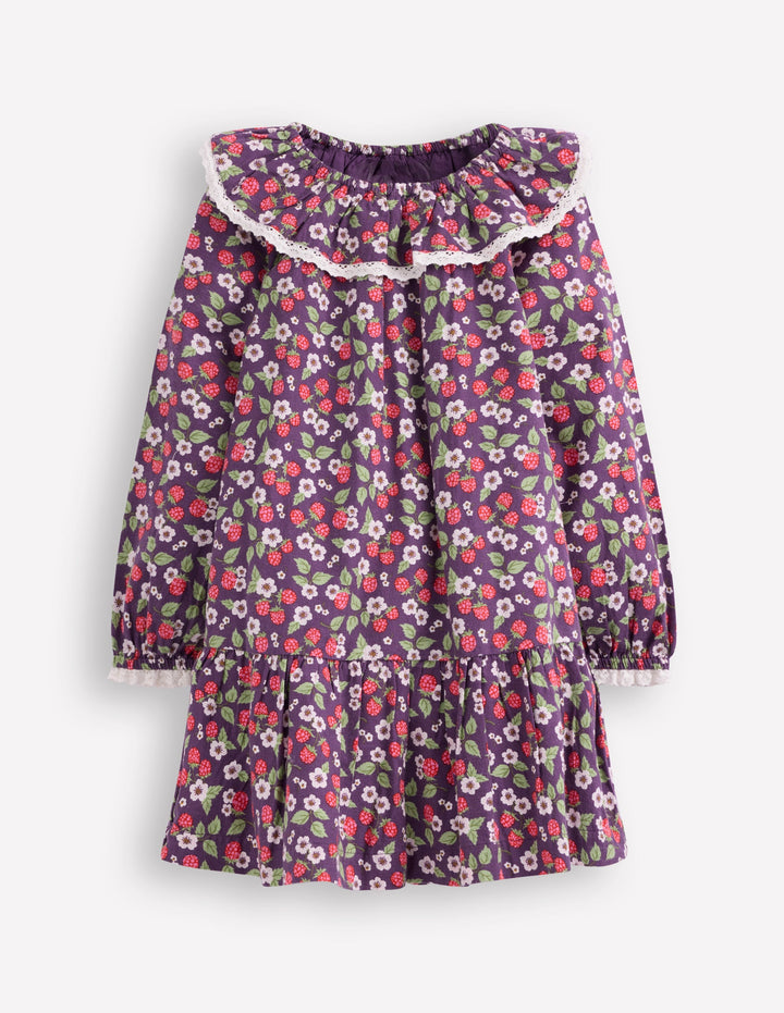 Lace Trim Woven Dress-Purple Vintage Berry