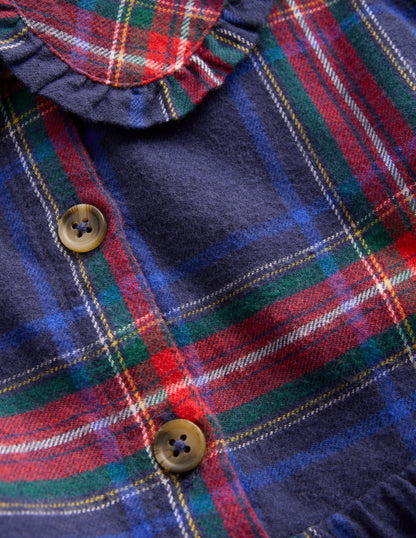 Minna Collared Woven Dress-French Navy Check-3