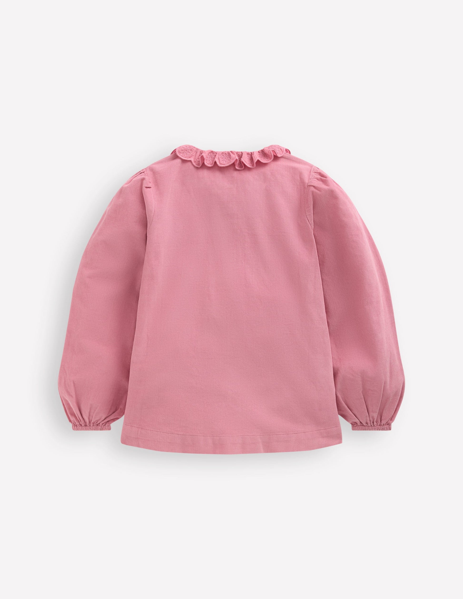 Scalloped Collar Smocked Shirt-Pink Cord-4