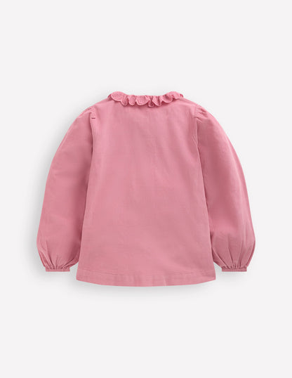 Scalloped Collar Smocked Shirt-Pink Cord-4