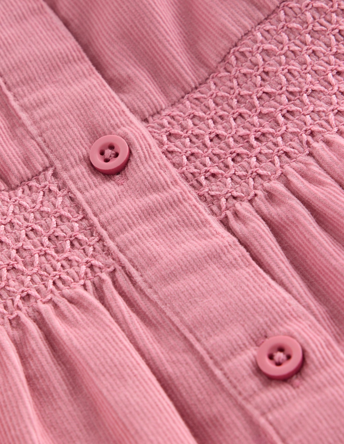 Scalloped Collar Smocked Shirt-Pink Cord