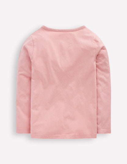 Long Sleeve Appliqué T-shirt-Vintage Pink Weather Fox-2