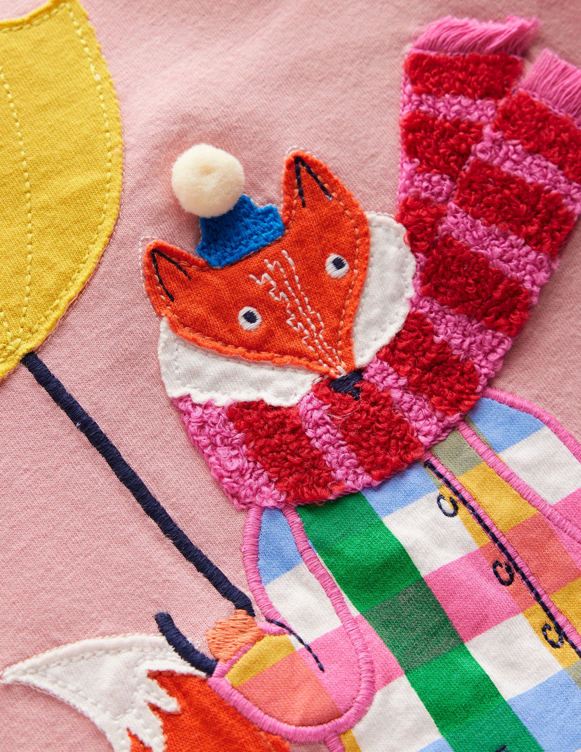 Long Sleeve Appliqué T-shirt-Vintage Pink Weather Fox-3