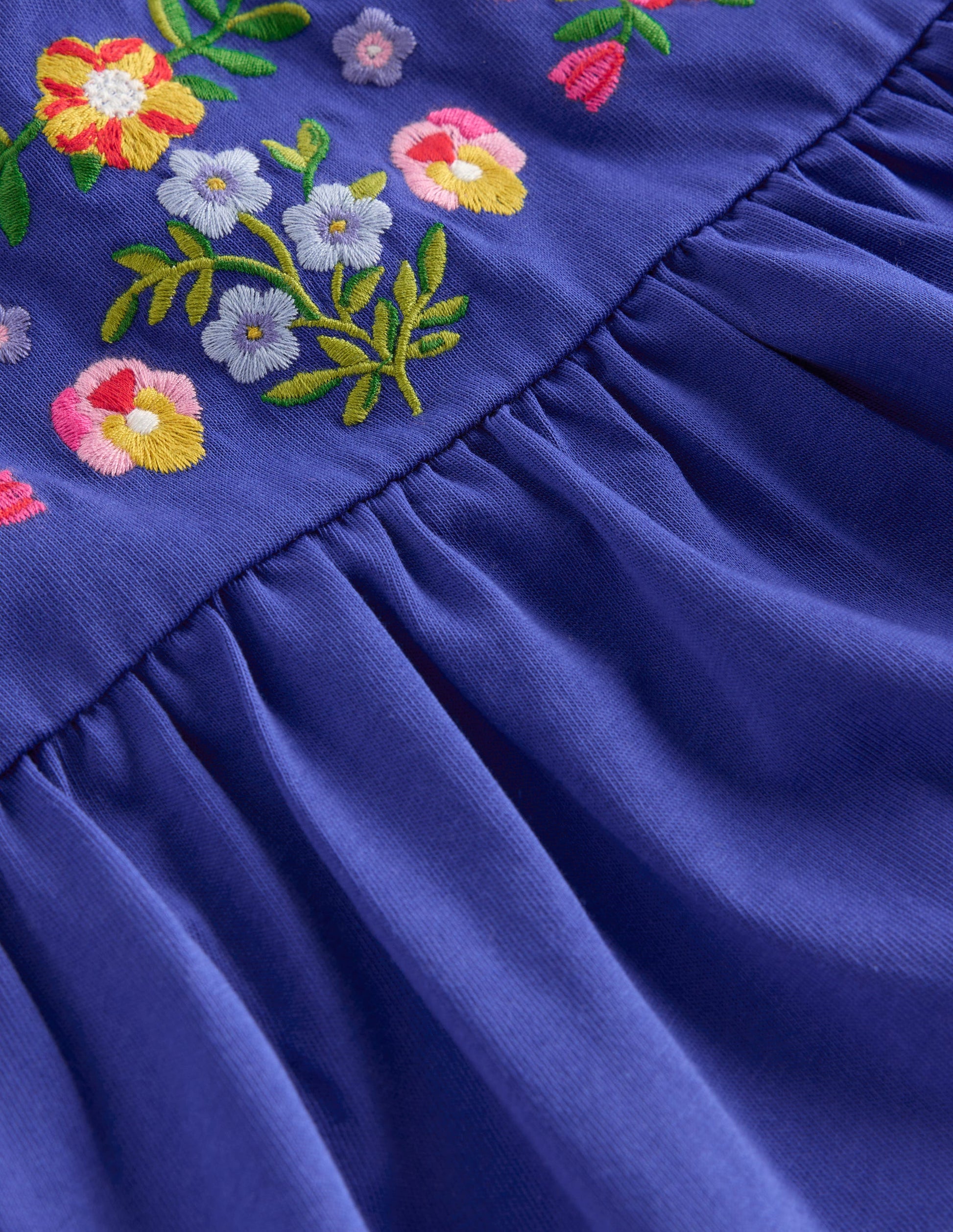 Embroidered Jersey Yoke Top-Sapphire Blue Embroidery-3