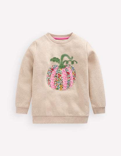 Applique Sweatshirt-Oatmeal Marl Pumpkin-1