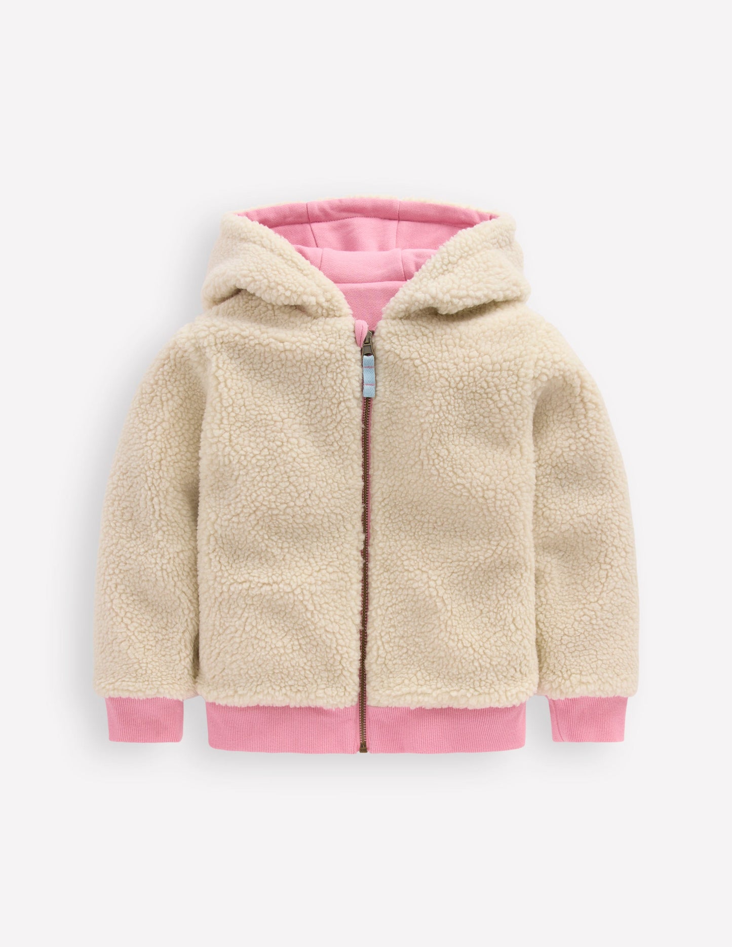 Reversible Borg Hoodie-Vintage Mauve/Kingfisher Blue