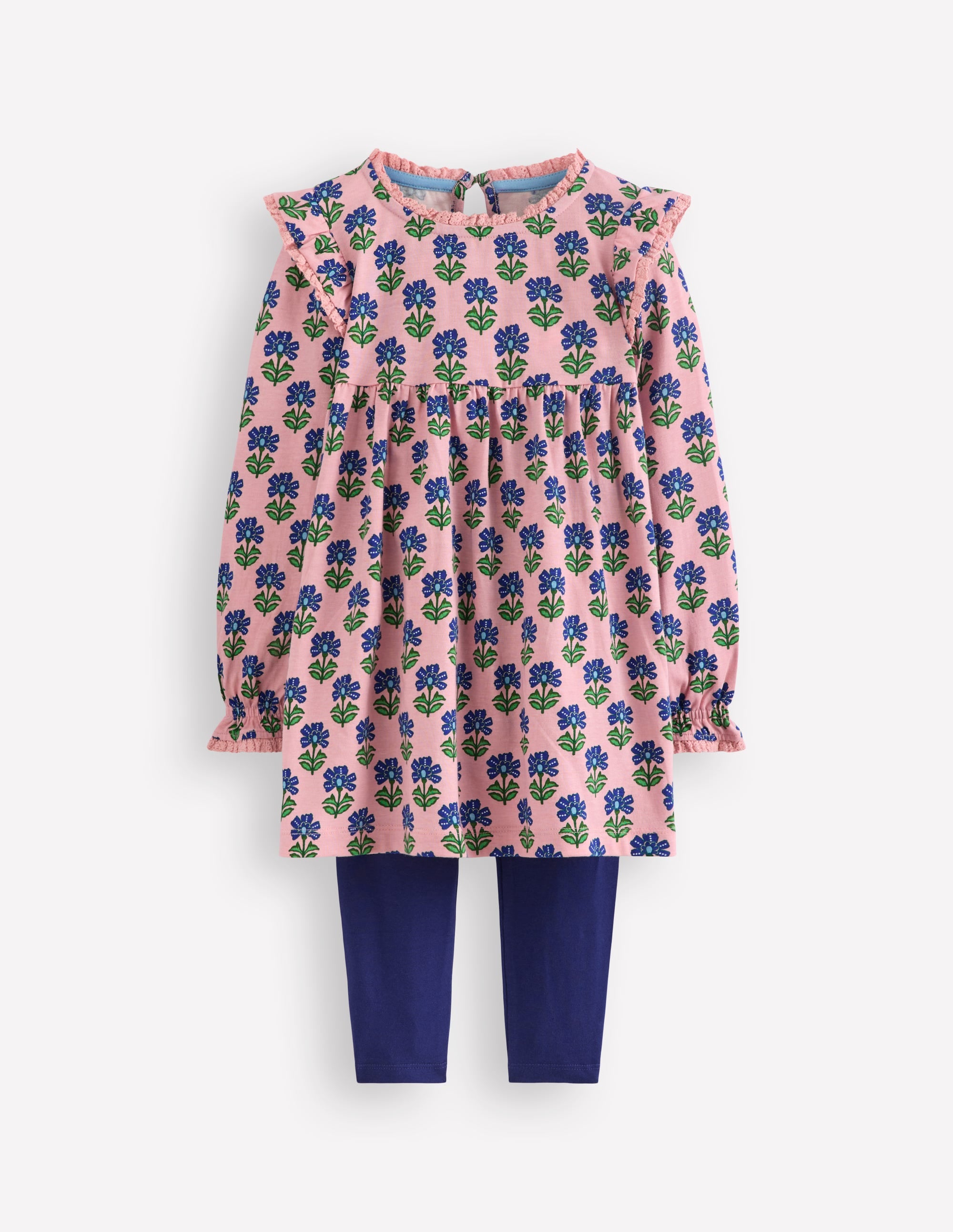 Printed Tunic Set-Vintage Pink Flower Stamp - Image 1