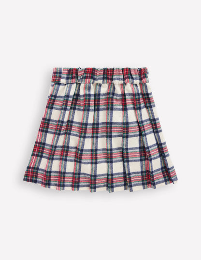 Fully Lined Button Kilt-Red and Soft Ivory Tartan-3