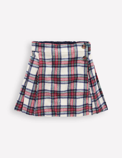 Fully Lined Button Kilt-Red and Soft Ivory Tartan-2