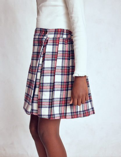 Fully Lined Button Kilt-Red and Soft Ivory Tartan-1