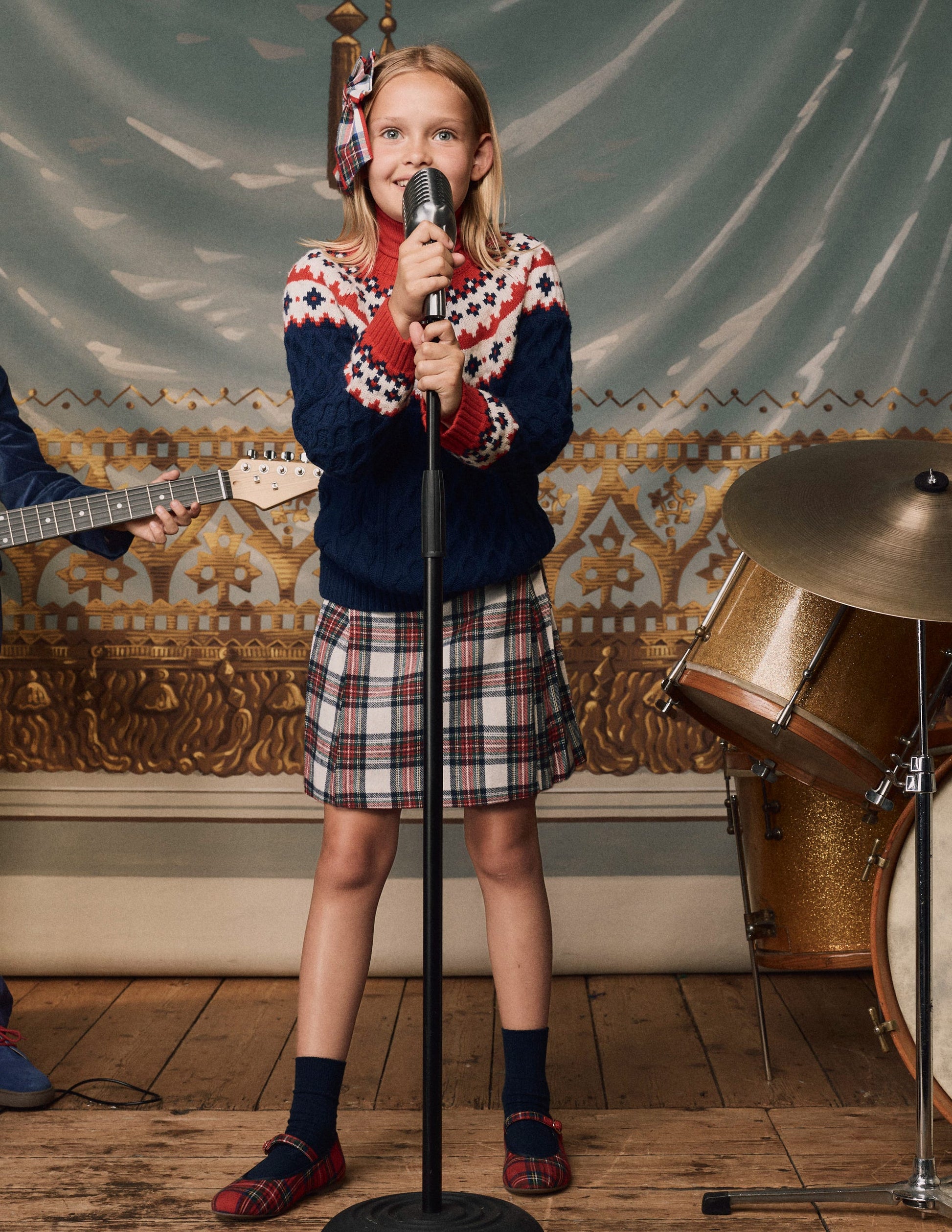 Fully Lined Button Kilt-Red and Soft Ivory Tartan-5