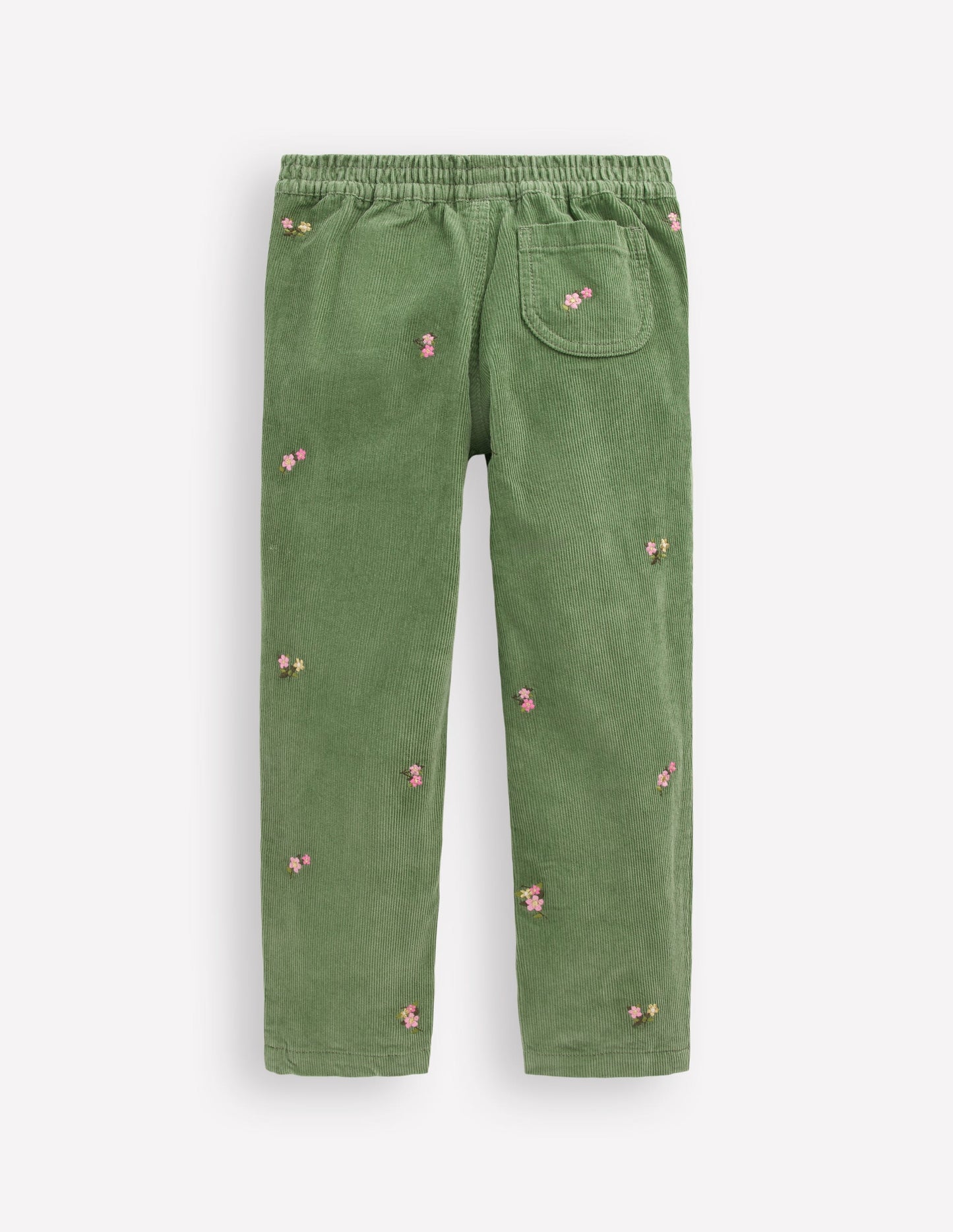 Cord Embroidered Pull-On Pants-Broccoli Green Embroidered