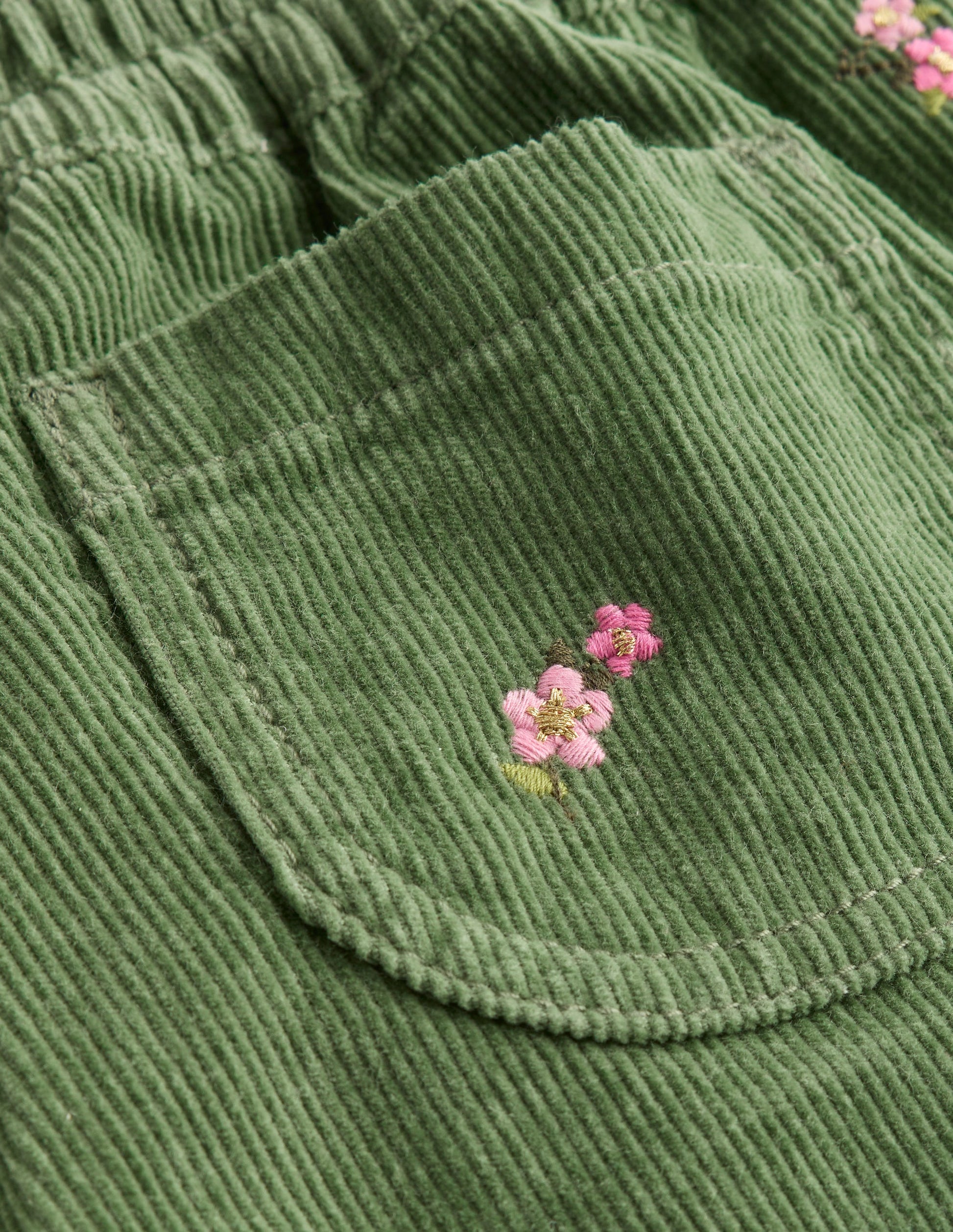 Cord Embroidered Pull-On Pants-Broccoli Green Embroidered-3