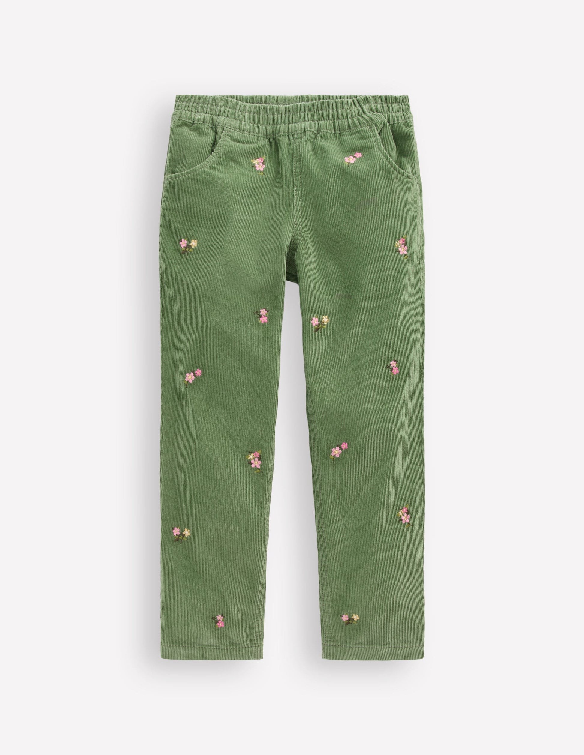 Cord Embroidered Pull-On Pants-Broccoli Green Embroidered-1