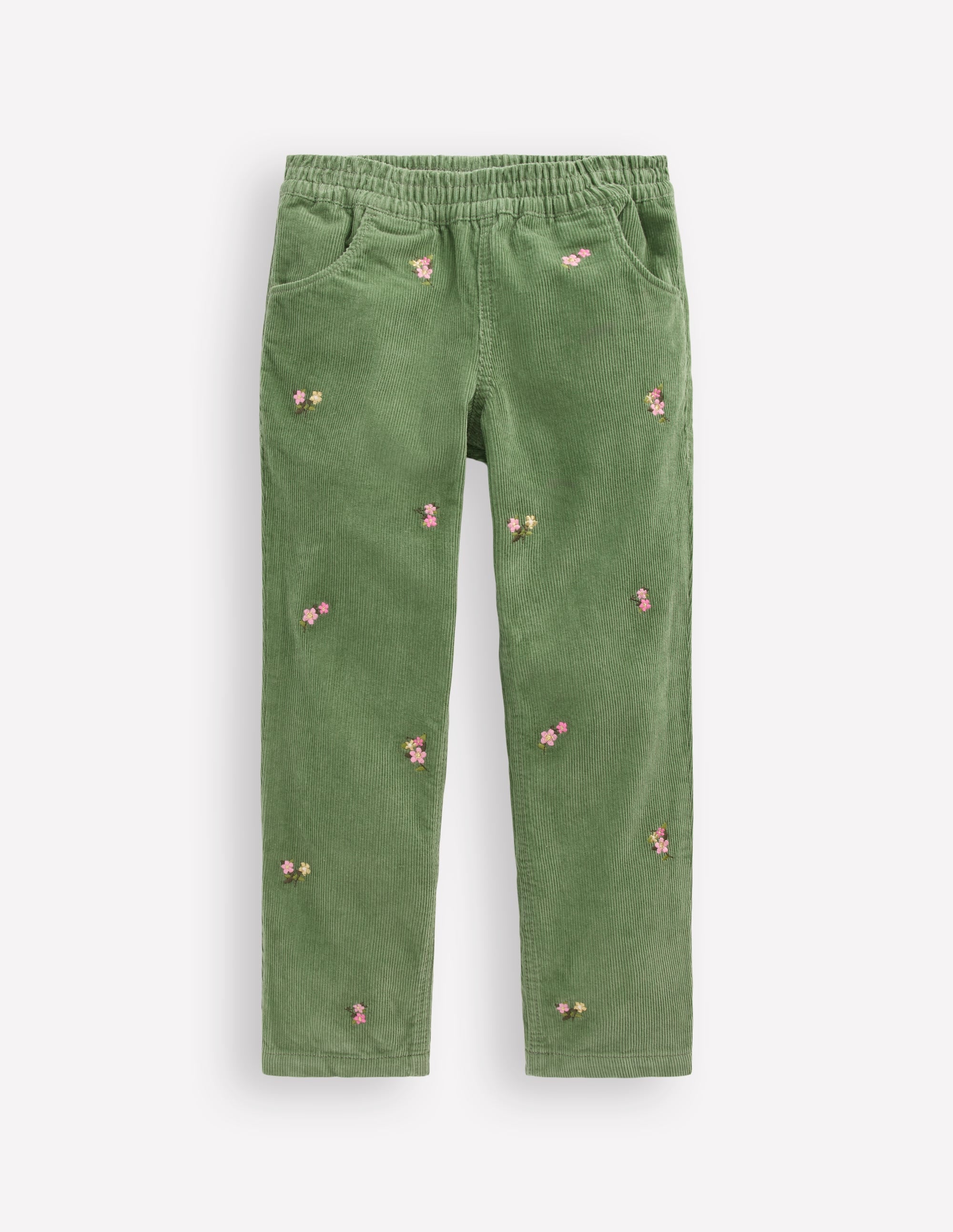 Cord Embroidered Pull-On Pants-Broccoli Green Embroidered - Image 1