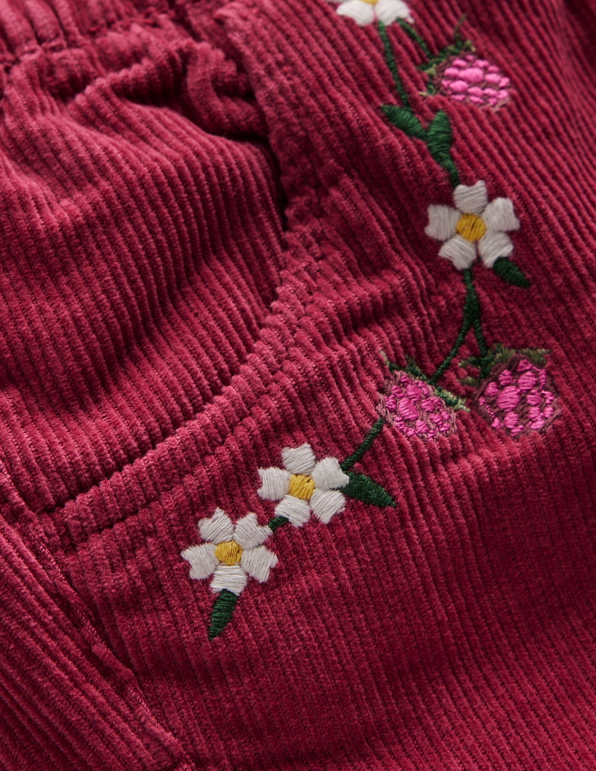 Cord Embroidered Pull-On Pants-Red Bud - Image 3