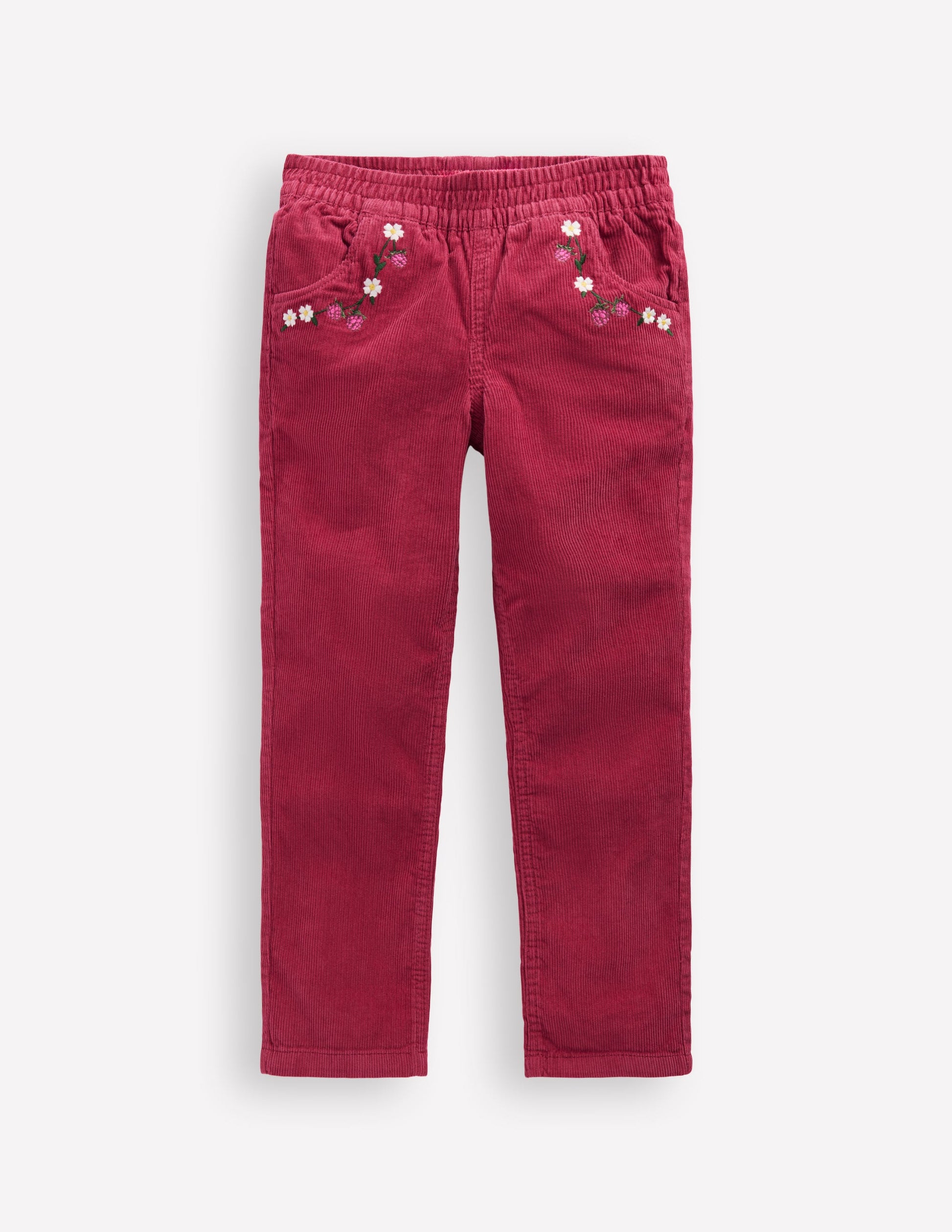 Cord Embroidered Pull-On Pants-Red Bud-1