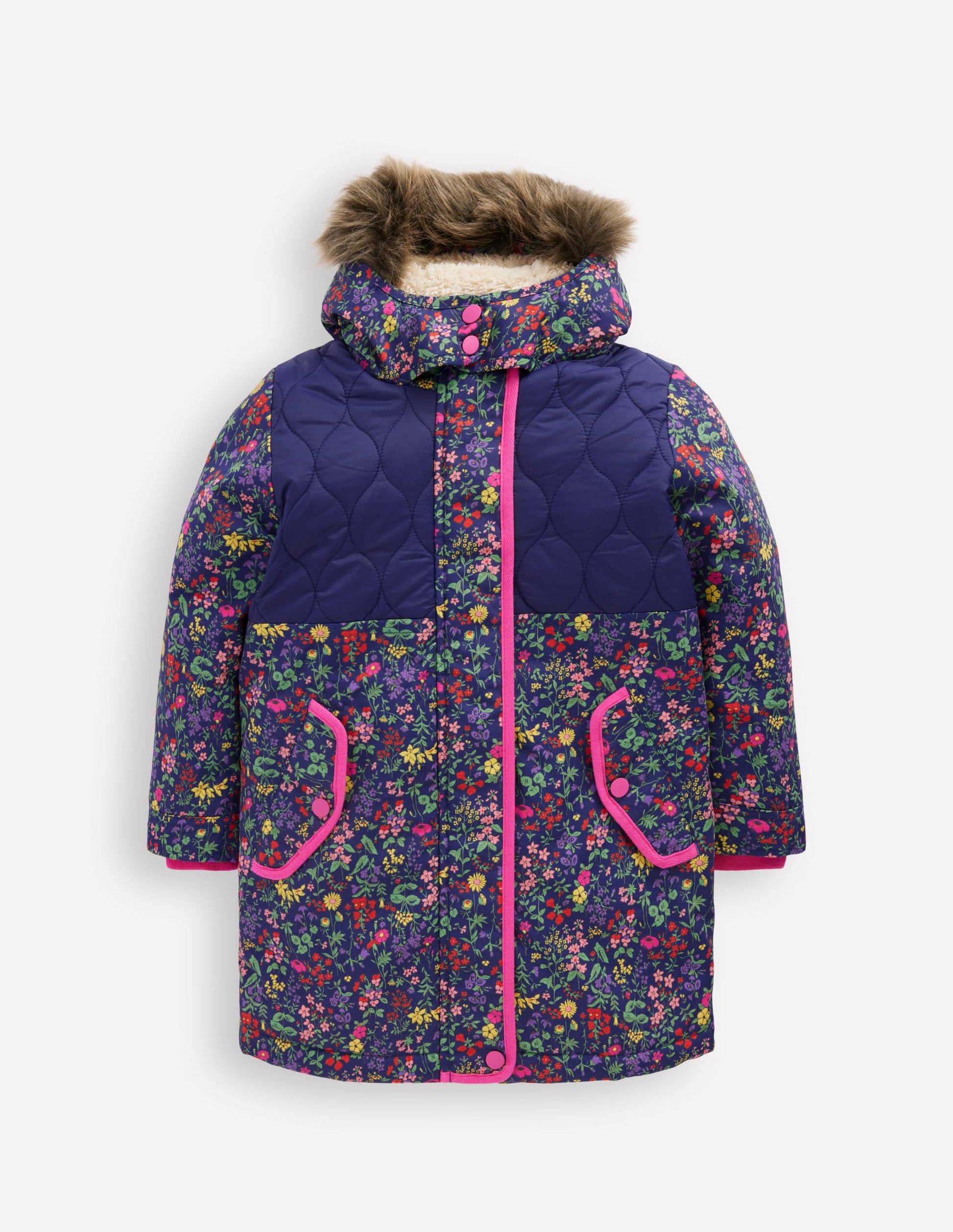 Joni Quilted Parka Coat-Blue Flower Meadow-1