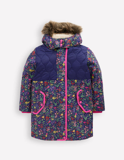 Joni Quilted Parka Coat-Blue Flower Meadow-1