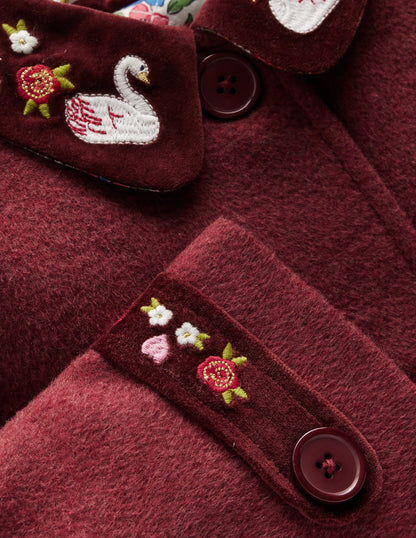 Wool Blend Coat-Chestnut Swan Embroidery-3