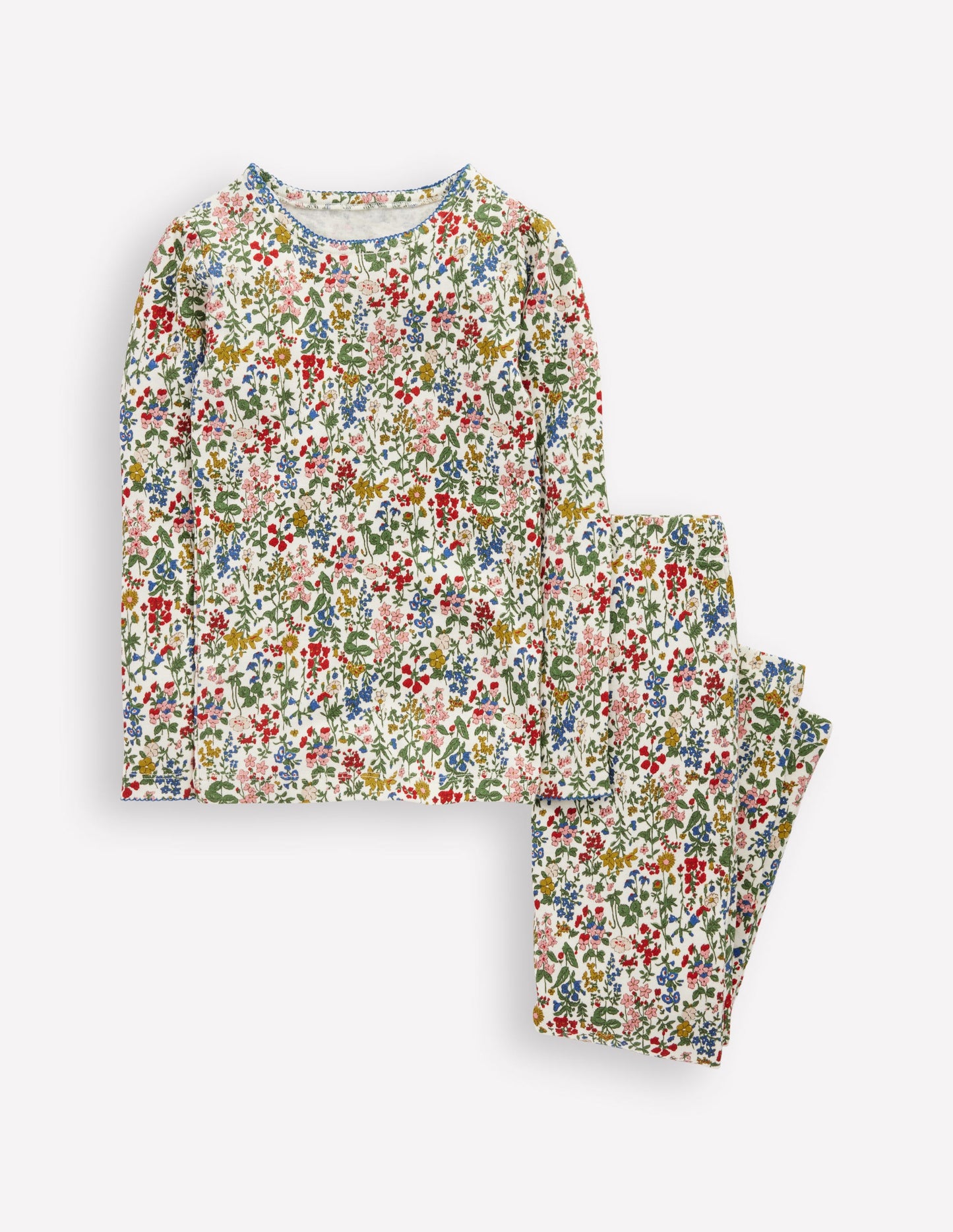 Snug Long John Pajamas-Soft Ivory Floral