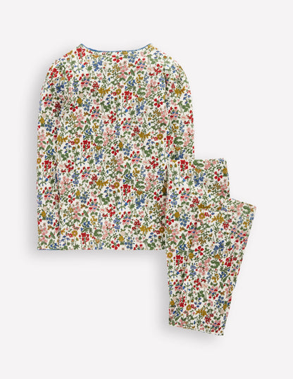 Snug Long John Pajamas-Soft Ivory Floral-2