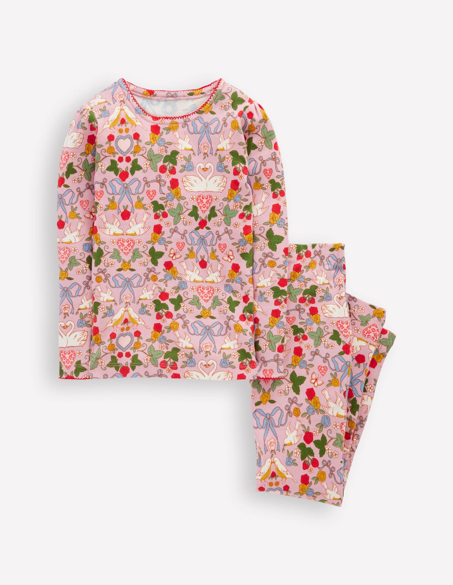 Snug Long John Pajamas-Pink Swan