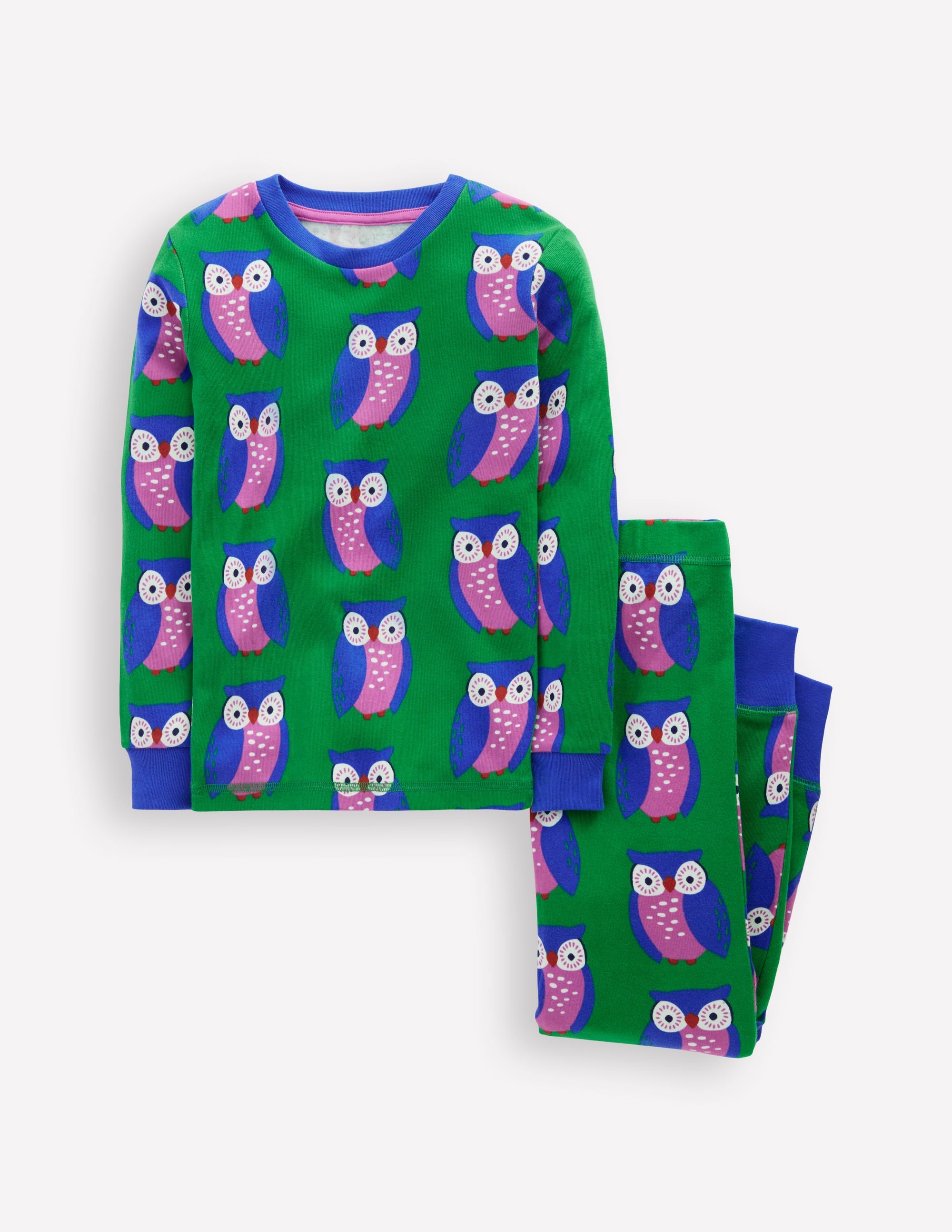 Snug Glow-in-the-dark Pajamas-Green Tambourine Geo Owls - Image 1
