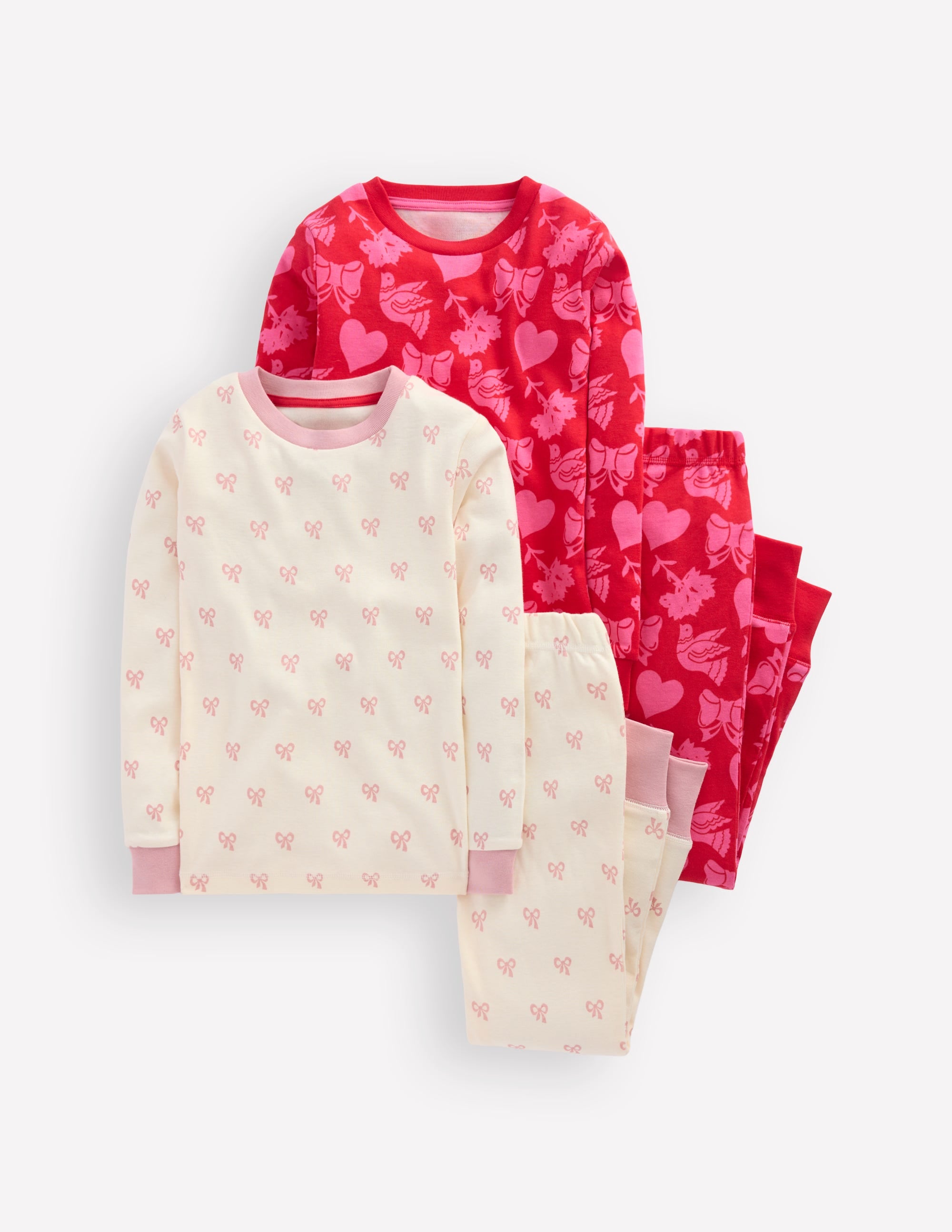 Twin Pack Snug Pajamas-Heart Bow Print - Image 1
