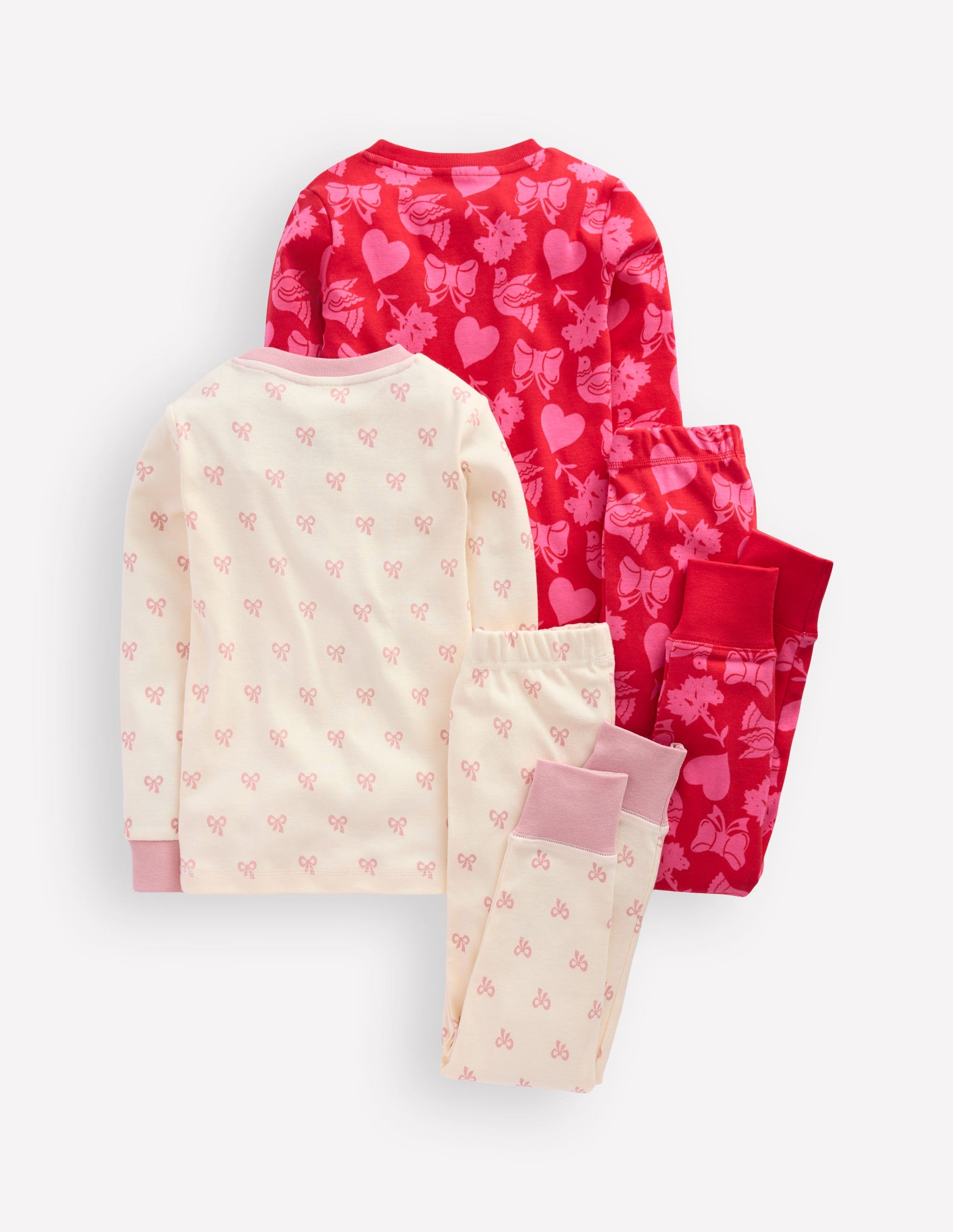Twin Pack Snug Pajamas-Heart Bow Print-2