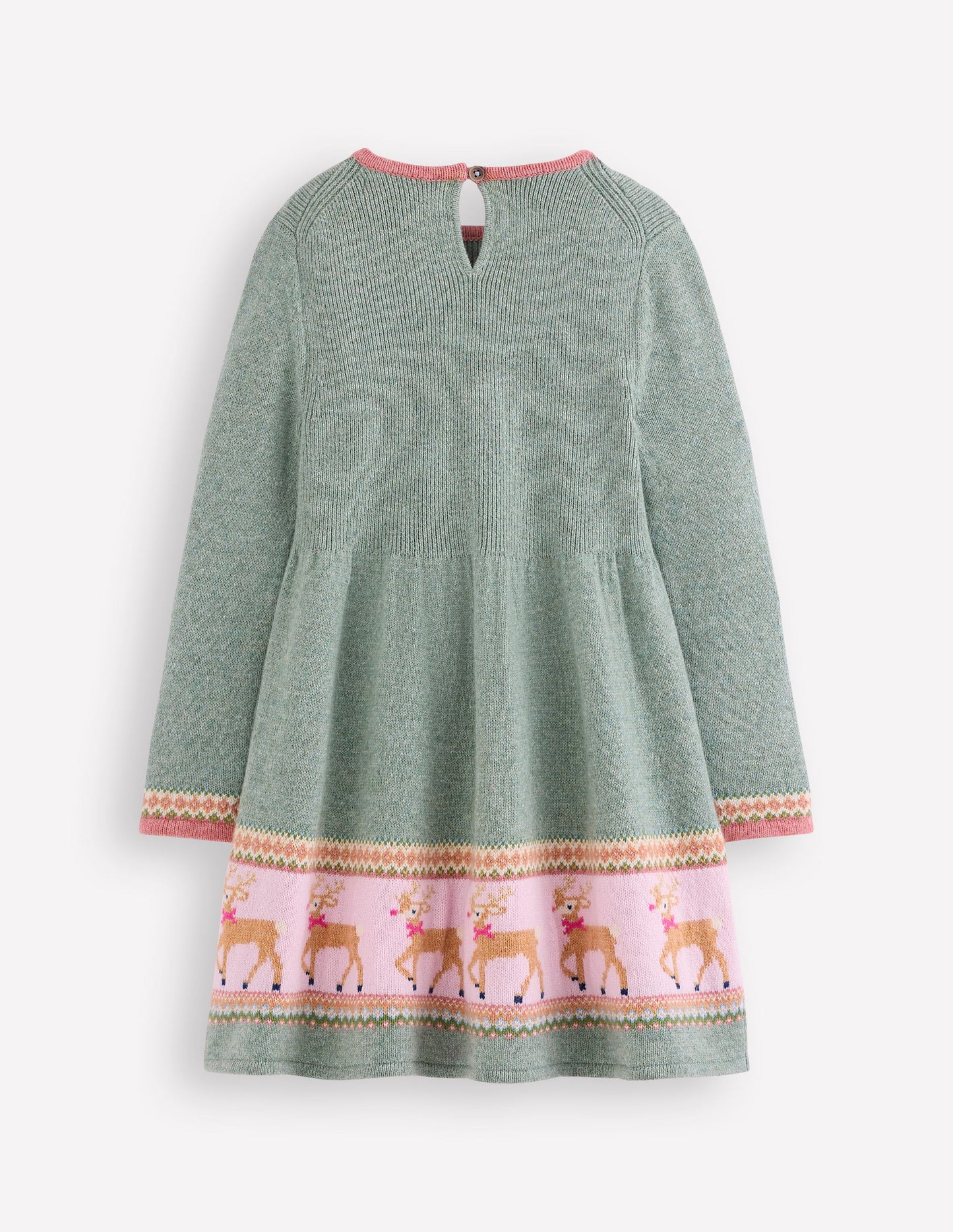 Fair Isle Knitted Dress-Eucalyptus Reindeer Fair Isle