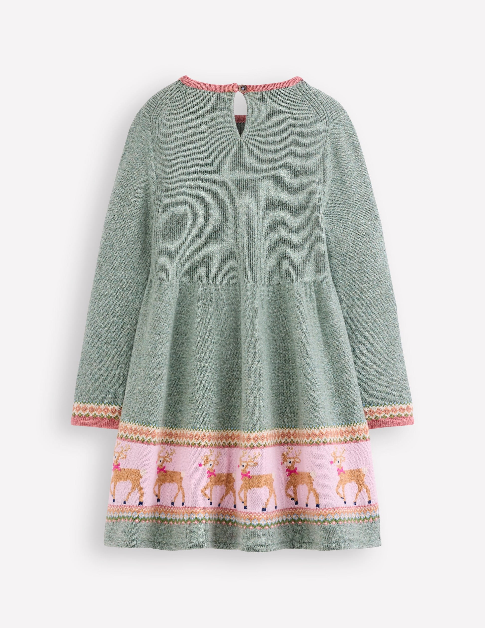 Fair Isle Knitted Dress-Eucalyptus Reindeer Fair Isle-2