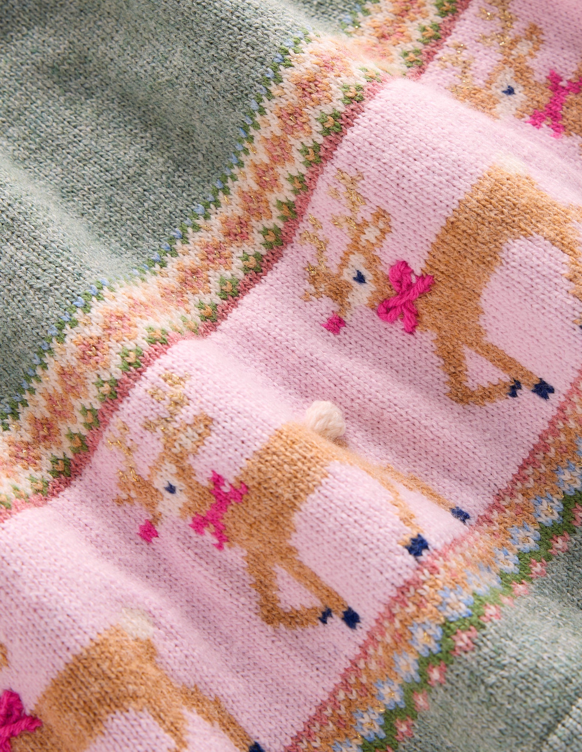 Fair Isle Knitted Dress-Eucalyptus Reindeer Fair Isle-3