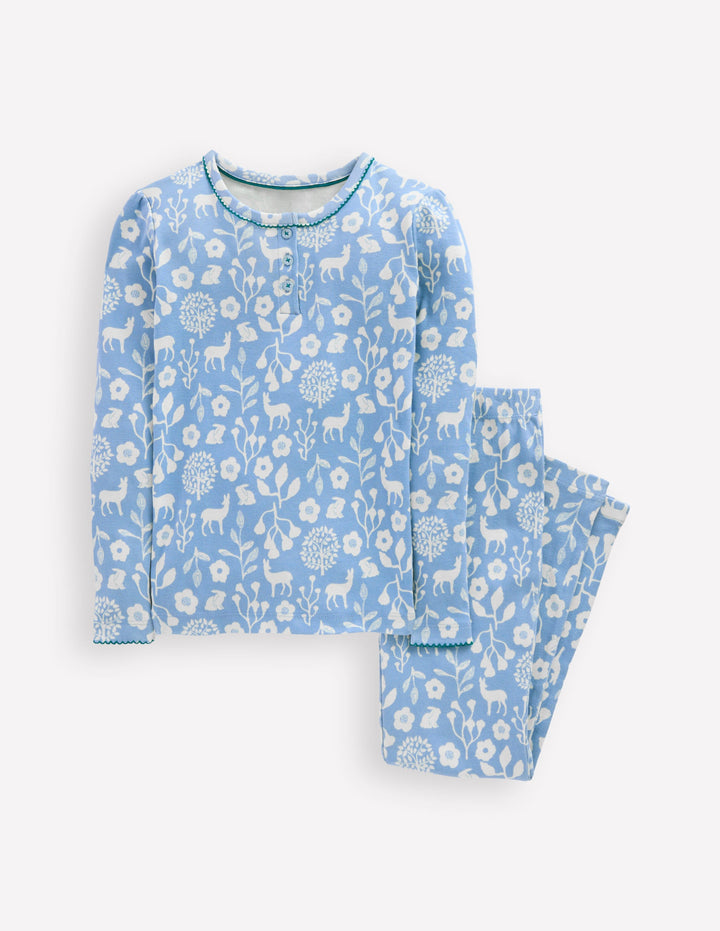 Snug Henley Pajamas-Glacier Blue Woodland Print