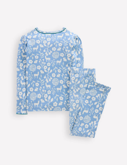 Snug Henley Pajamas-Glacier Blue Woodland Print-2