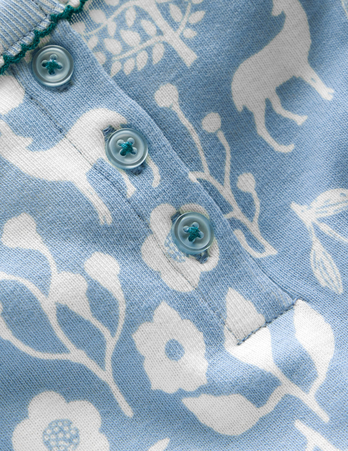 Snug Henley Pajamas-Glacier Blue Woodland Print - Image 3