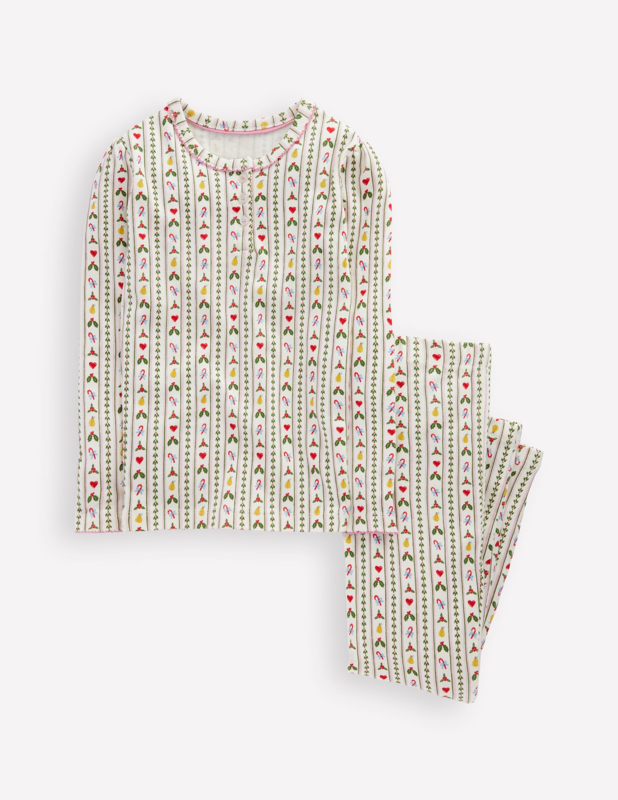 Snug Henley Pajamas-Soft Ivory Nutcracker Stripe - Image 1