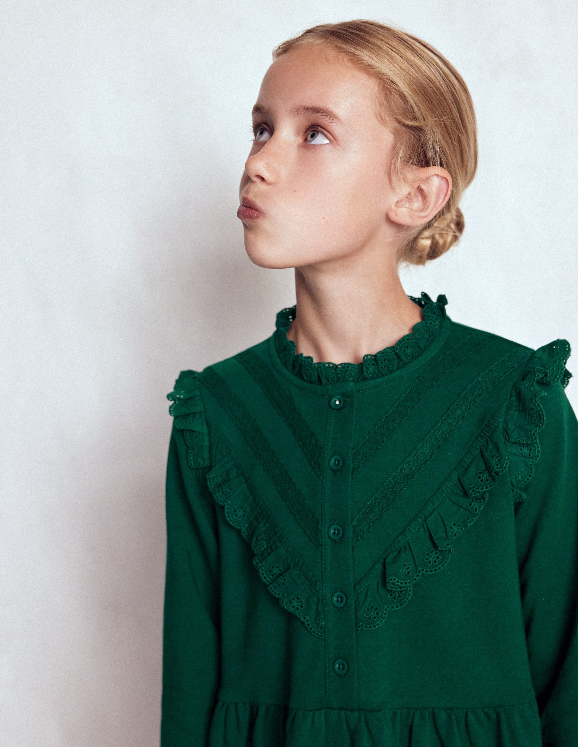 Lace Trim Sweatshirt Dress-Emerald Night | Boden USA Lace Trim Sweatshirt Dress-Emerald Night | Boden USA