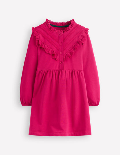 Lace Trim Sweatshirt Dress-Cherry Jam-1